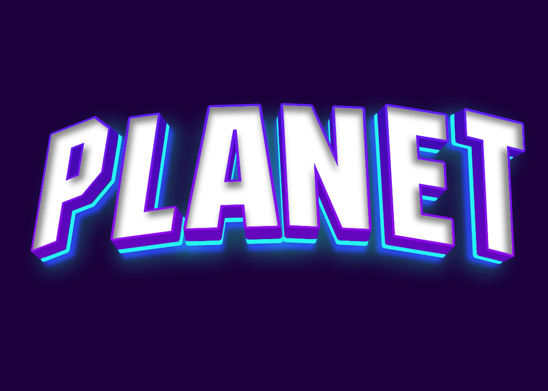 'Planet' - Texto 3D com Brilho Neon