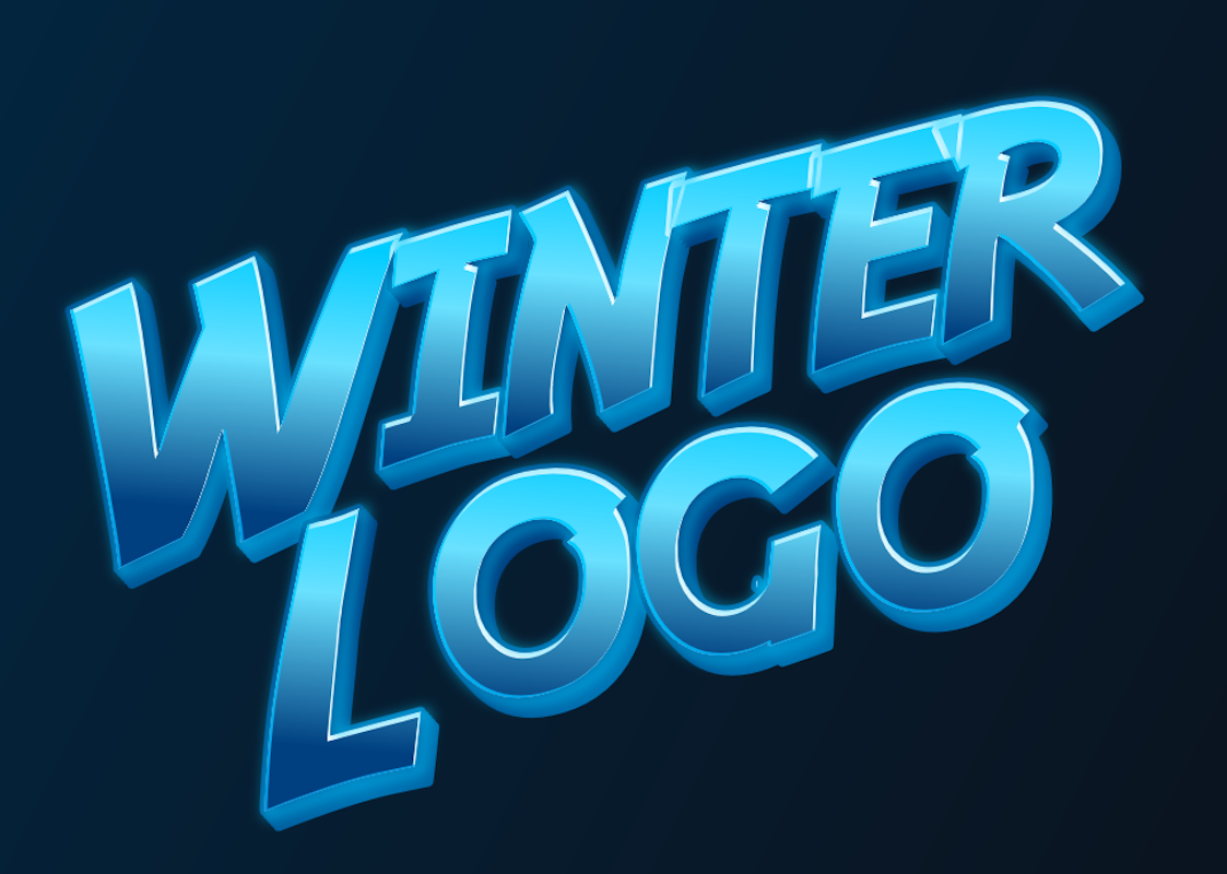 'Winter Logo' - Texto 3D Azul com Efeito Brilhante