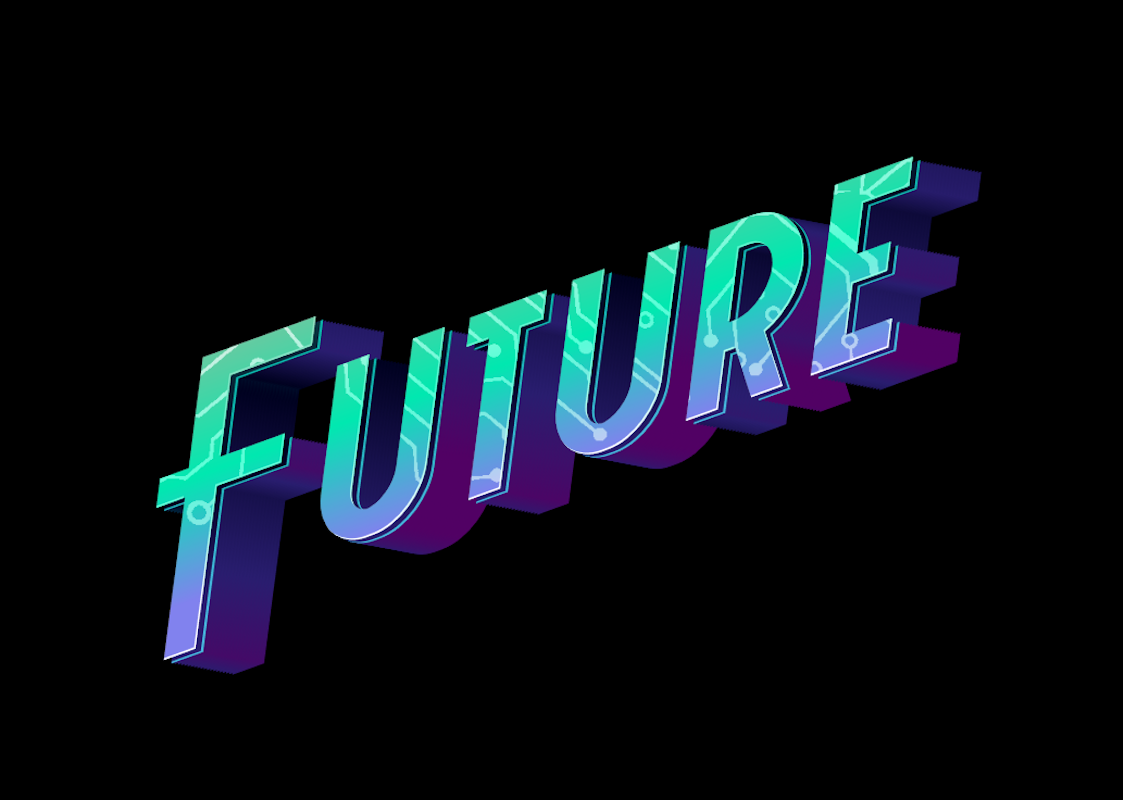 'Future' - Texto 3D com Padrão Cibernético