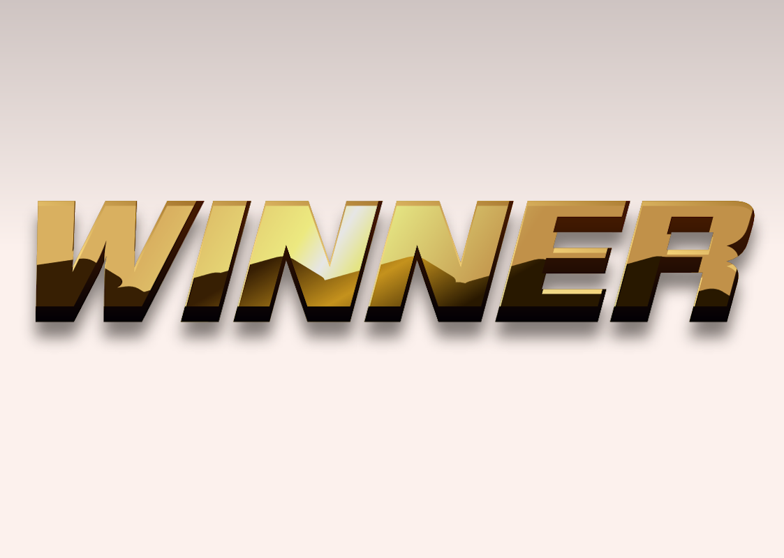 'Winner' - Texto 3D Dourado com Reflexo