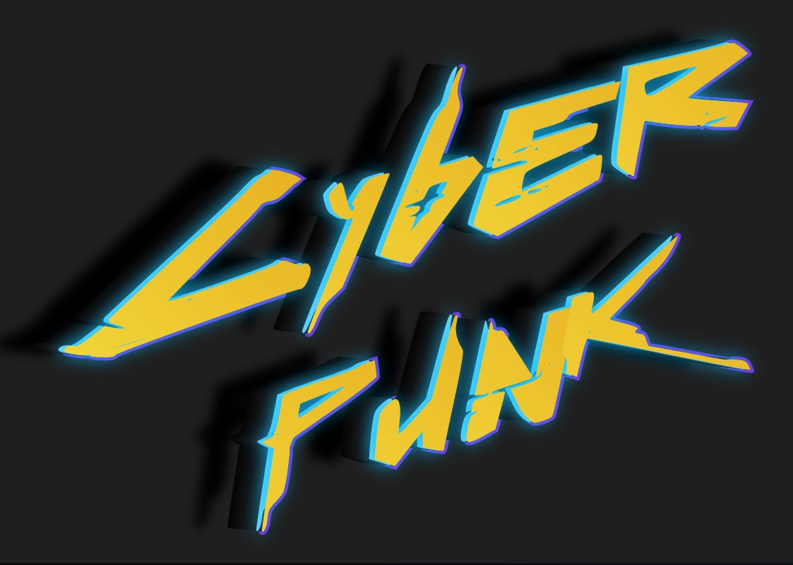 Texto 3D cyberpunk com brilho neon