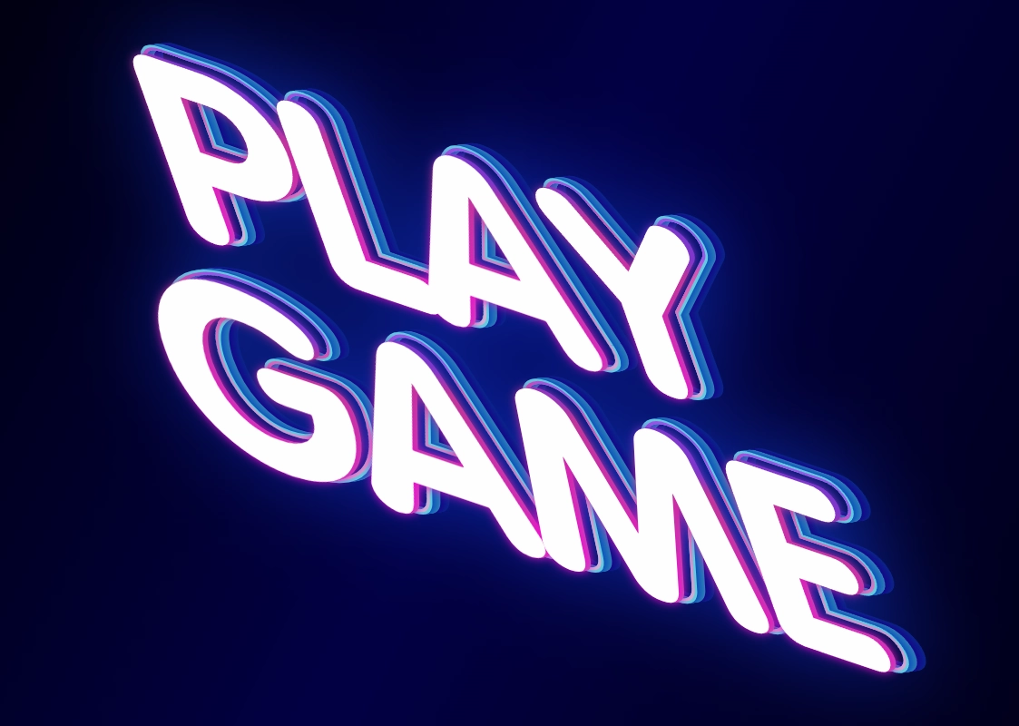 Inscrição 3D para logotipo de jogo com contorno neon