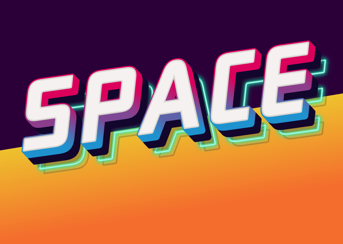 Texto 3D 'Space' no estilo dos anos 80