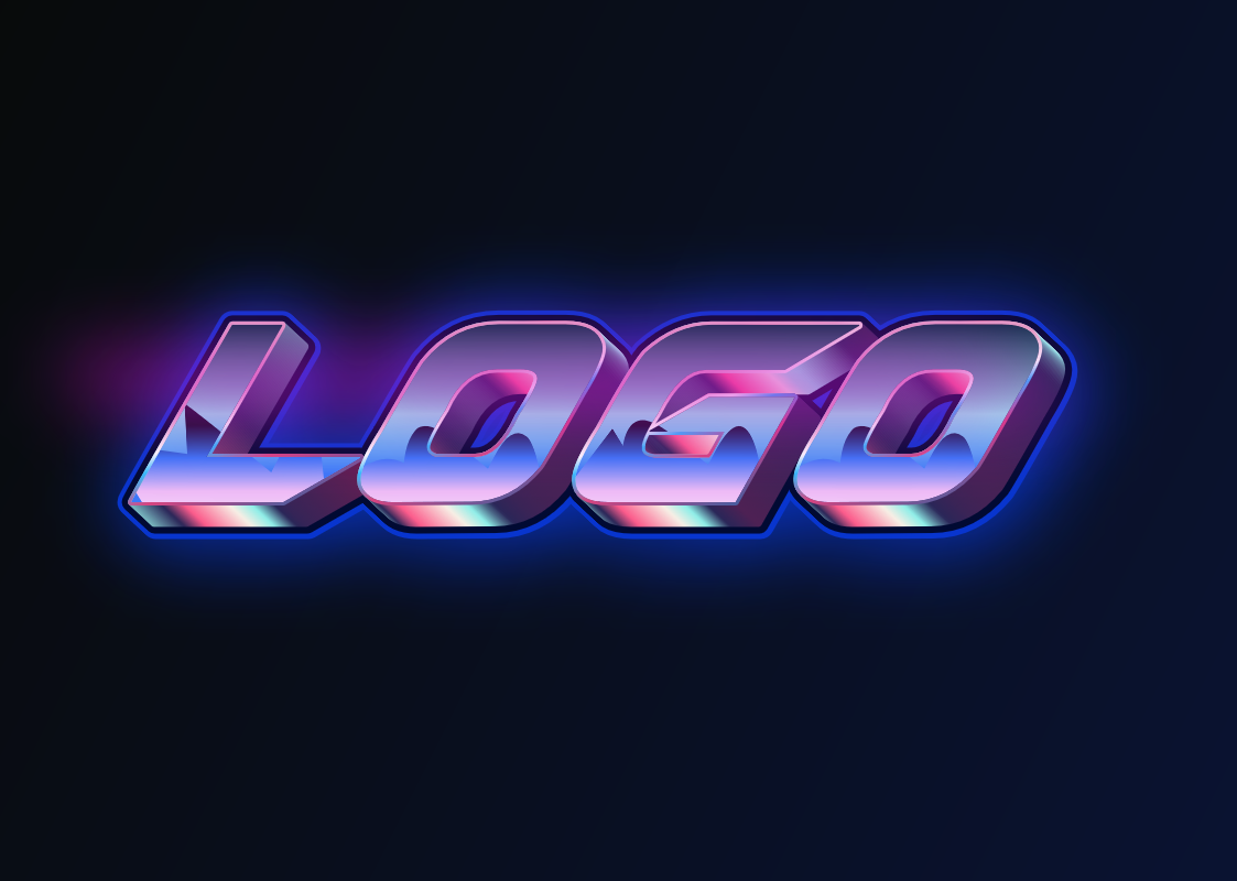 Texto 3D Retro: 'LOGO' no estilo dos anos 80